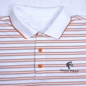 Ashworth Mens Nags Head Golf Links Striped Polo Shirt White Orange XL